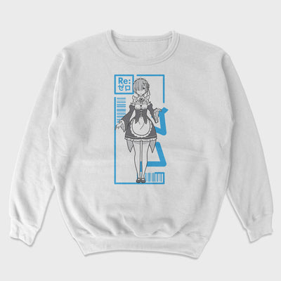 Moletom Gola Redonda Rem Maid  ReZero Branco