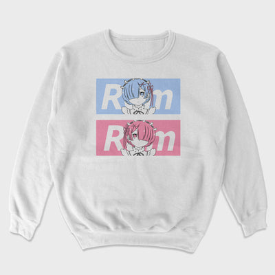 Moletom Gola Redonda Rem e Ram ReZero Branco