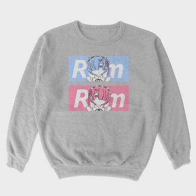 Moletom Gola Redonda Rem e Ram ReZero Cinza