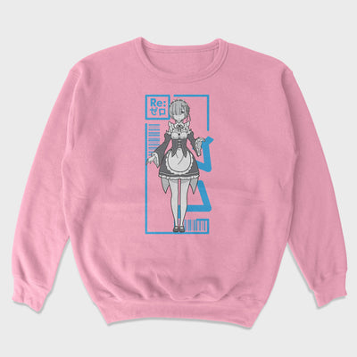 Moletom Gola Redonda Rem Maid ReZero Rosa Bebê