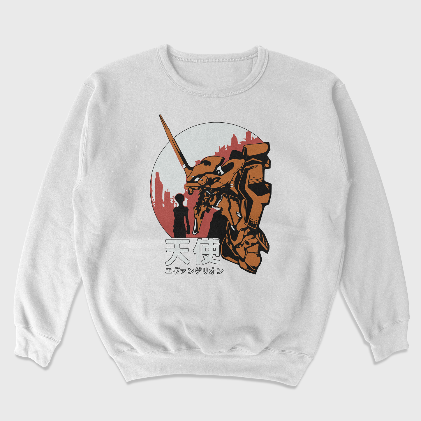 Moletom Gola Redonda Neon Genesis Evangelion Apocalipse Branco