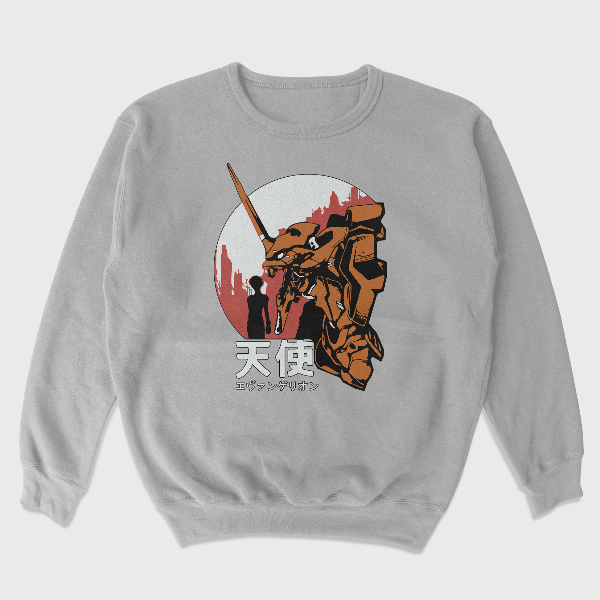 Moletom Gola Redonda Neon Genesis Evangelion Apocalipse Cinza