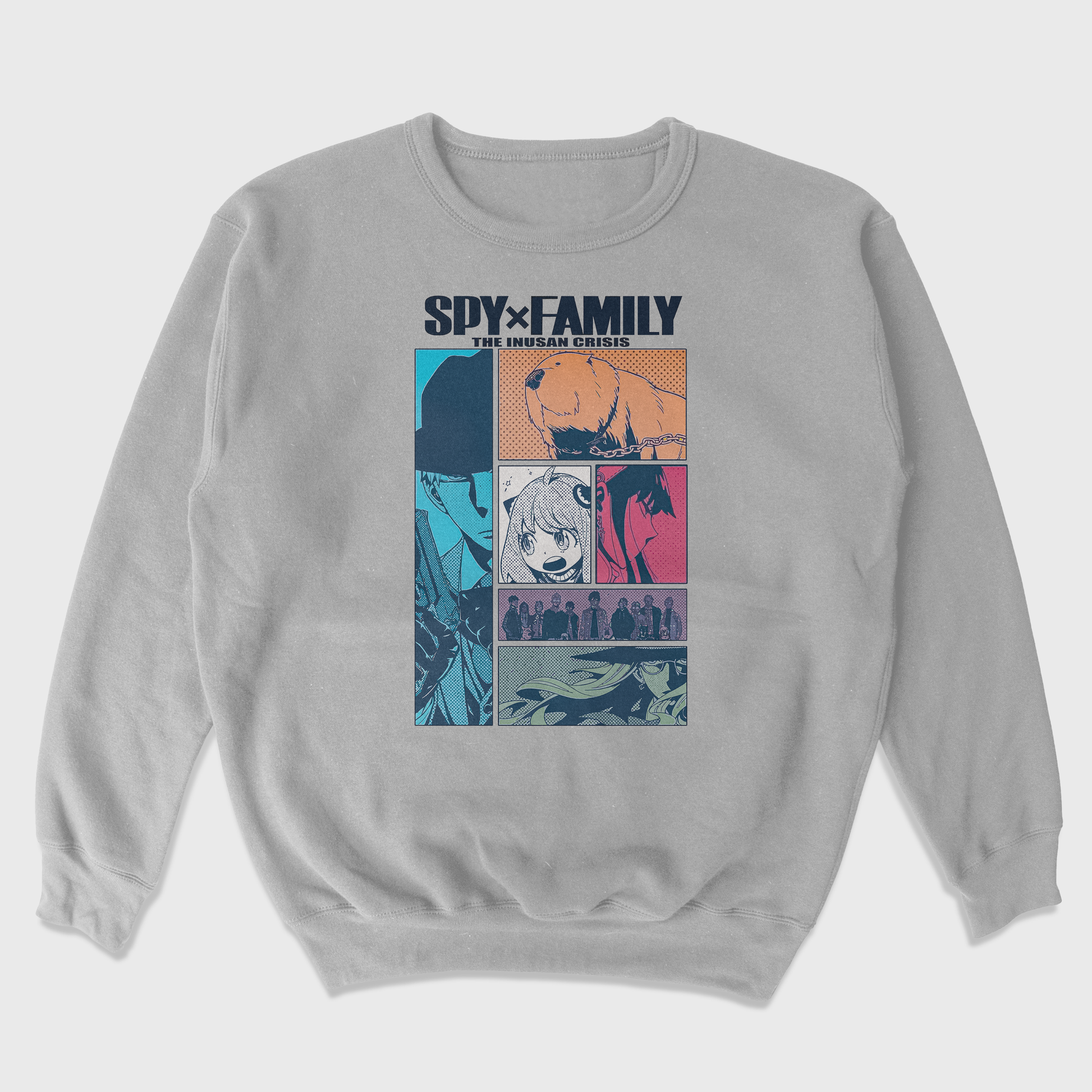 Moletom Gola Redonda Spy x Family Personagens Cinza