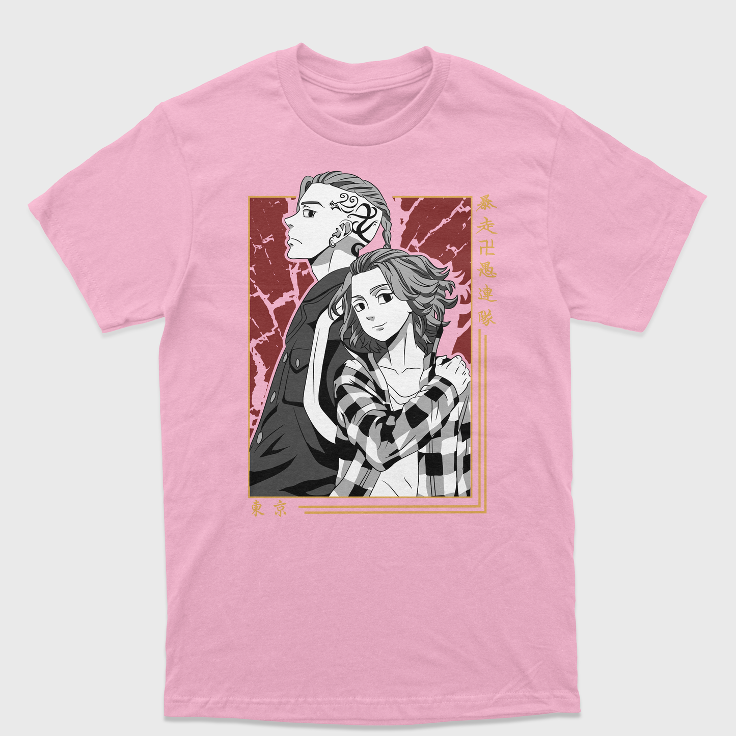 Camiseta Tokyo Revengers Mikey Draken Rosa Bebê 