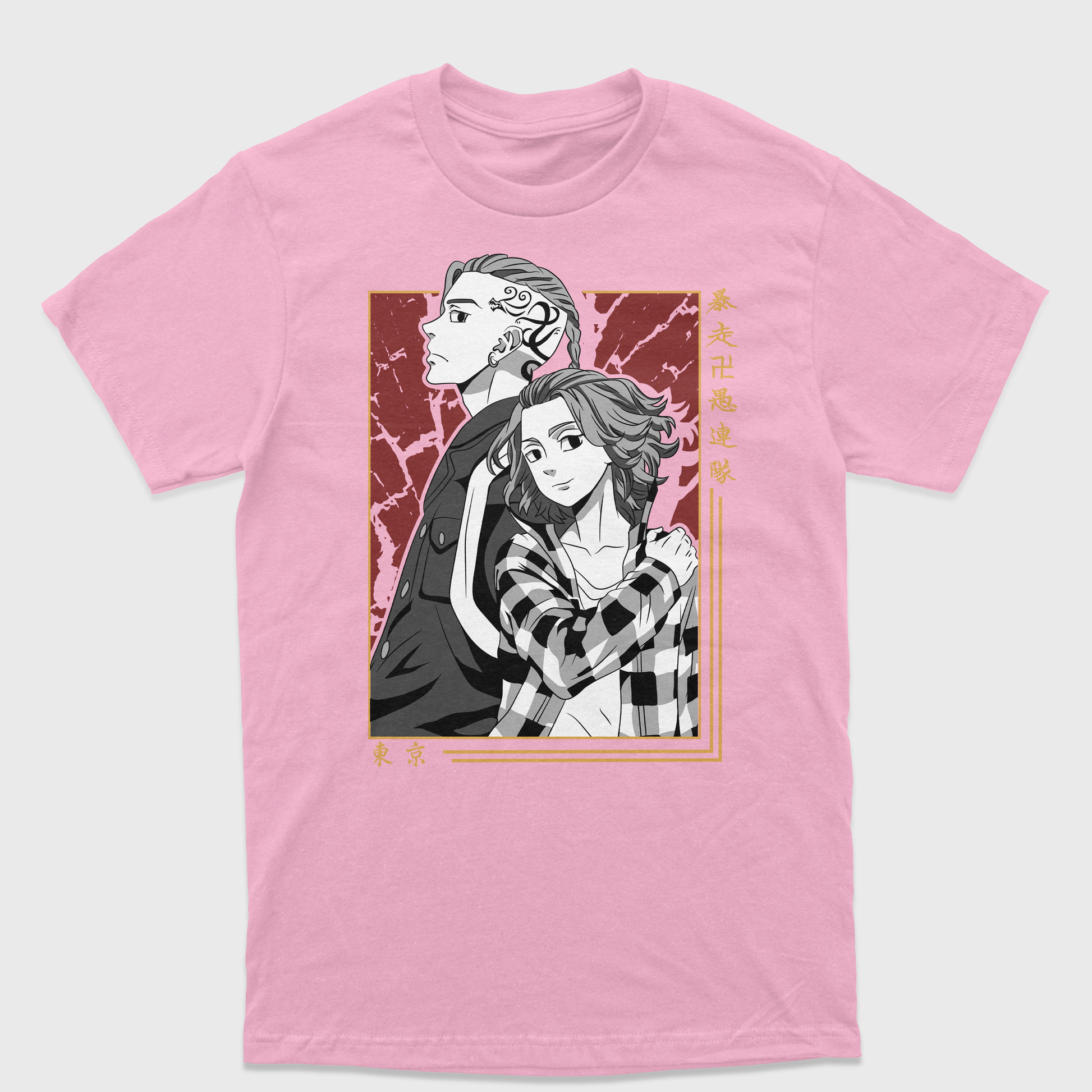Camiseta Tokyo Revengers Mikey Draken Rosa Bebê 